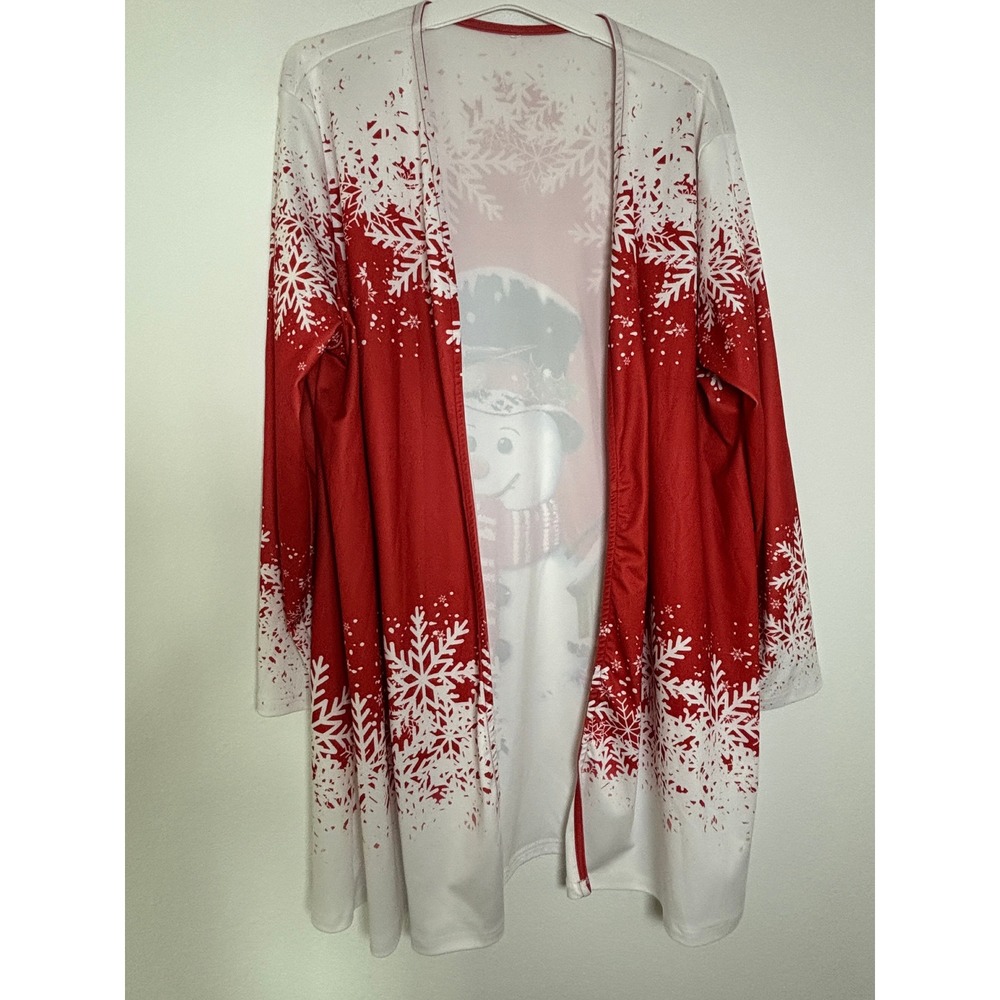Snowman Snowflake Christmas Holiday Open Front Cardigan Red White 3XL